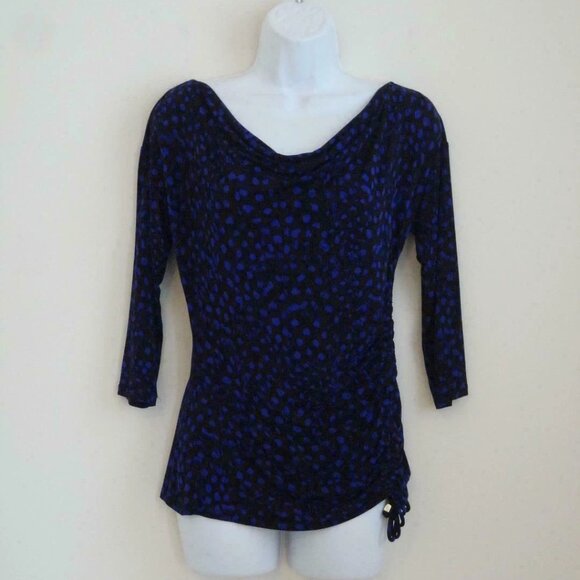New MICHAEL KORS Black Purple Cowl Neck 3/4 Sleeve Jersey Top Extra Small XS - Picture 1 of 5